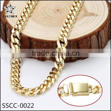 Chain jewelry factory 316l stainless steel 10mm curb chain dubai gold plated jewelry set