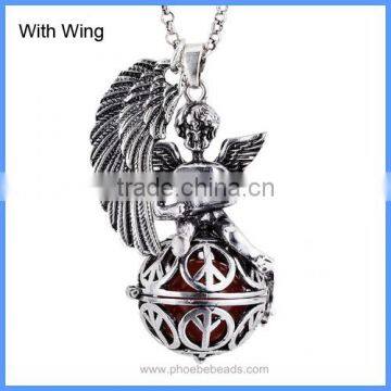 Angel Wing Peace Symbol Musical Sound Mexico Harmony Pregnancy Hollow Chime Box Cage Necklace BAC-M028