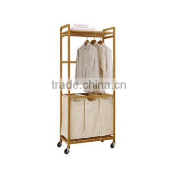 2015 New Style Bamboo laundry hamper trolley hot sale hamper basket with clothes rack                        
                                                Quality Choice