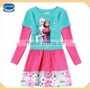 (H4519) blue 2-6Y new spring / autumn children fashion casual dresses baby girls long sleeve frozen dress