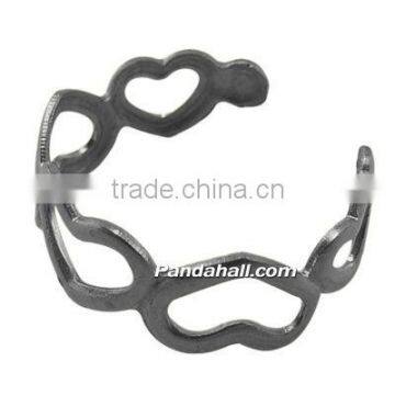 Brass Ring Settings, Black, Heart Band Ring, 17mm inner diameter(KK-1477-B)