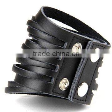 punk chic jewelry wide black leather strand bracelet