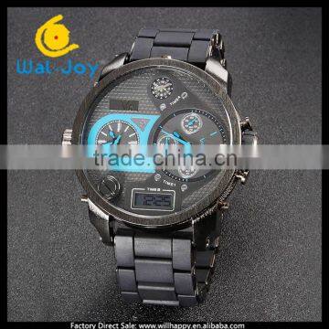 WJ-5419 black stainless steel LED and quartz calendar world time fashion waterproof V6 men watch