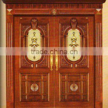 Luxury decorative double wooden Door with Copper Glass