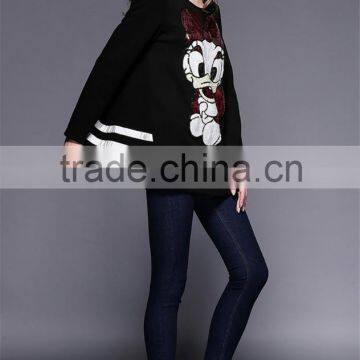 2016 Spring New Latest Fashion Design Plus Size Loose Style Long Sleeve Black Women Long Tops photo-4