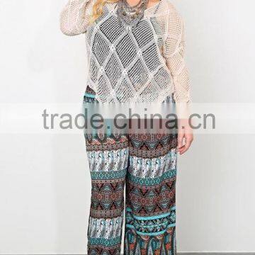Summer plus size pants for fat women, print woven fabric pants and trouse SYK15340