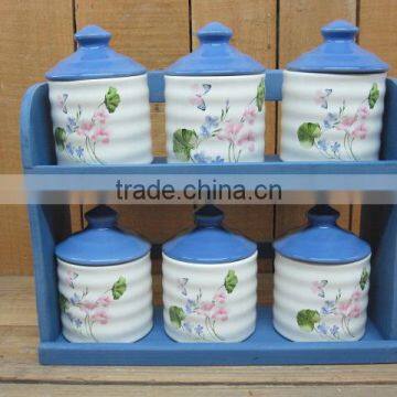 New Ceramic Food Storage canisters swt with wood stand