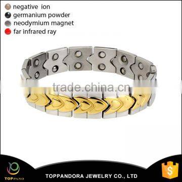 Wholesale high quality 316l stainless steel magnetic bracelet energy bracelet with two rows magnetic germanium far ion stone