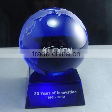 High Quality Blue Crystal Globe Paperweight With Base OSM027