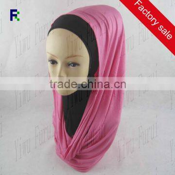 Wholesale Knit Plain Jersey Infinity Hijab Women Muslim Scarf Solid Color Cotton