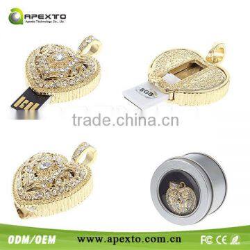 Exquisite jewel heart usb Promotional USB Flash Drive Drive great for gold gift