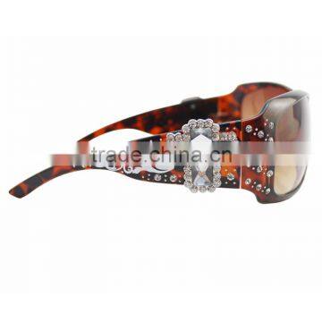 Leopard Print Rhinestone Cross Western Style Sunglasses 100% UV 400 With Box