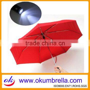 3 Fold Black Umbrella With Torch LED Handle