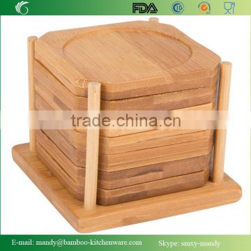 Natural Bamboo Coasters Set of 7 in Holder, Tableware Mats, Bamboo Cup Mats