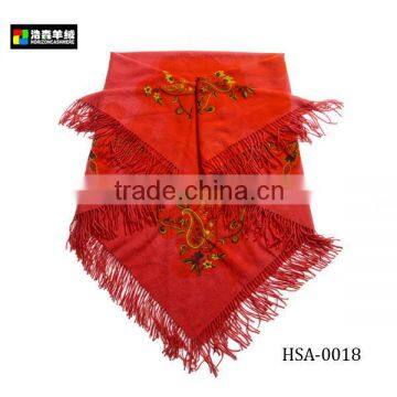 Fashion Embroidery Cashmere Triangle Scarf, Delicate Printing Red Scarf