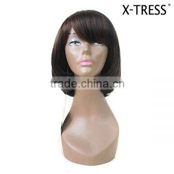 14inch Dark brown Two tone color silk straight 100% high tempreture fibreMost popular good quality remy short hair wig wholesale