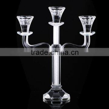 wholesale 3 arms long stemmed glass candlestick for Wedding Decoration