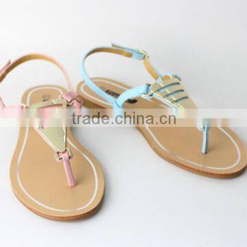 latest wholesales ladies fancy metalic flat summer sandals