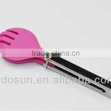 High tempreature flexible nylon food tong with stainless steel handle