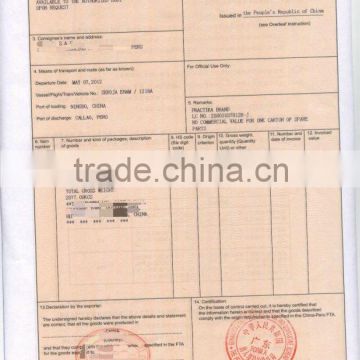 Certificate of Origin from Xian to Peru