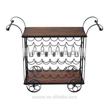 HomCom 32" 35 Bottle Metal and Wood Wheeled Wine Rack Cart - Black/Wood