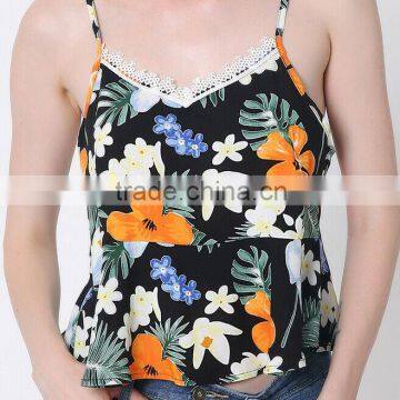 Pretty Steps 2016 Womens Sleeveless Woven Shirt Tops Blouse Vest Strap Top Super Sexy Backless Floral Print Loose Tank Top
