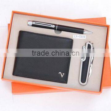 Leather wallet business set with wallet