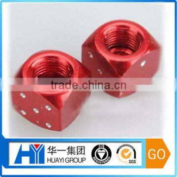 cnc machining custom aluminum with red anodized decorative nut and bolt