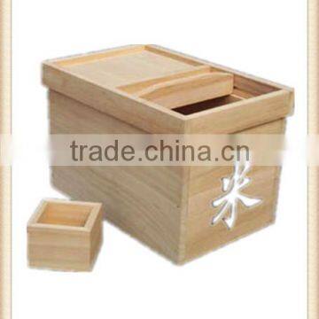 Japanese sliding lid decorative finished wooden rice bucket for Kitchen Cabinet