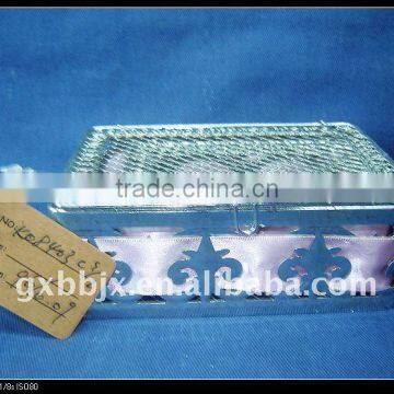 Silver Rectangle Wire Decorative With Purple Coloured Ribbon Storage Chinese New Year Gift