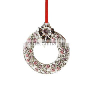 14K White Gold Plated Metal Xmas Ornament With Pink Crystals From Swarovski photo-1