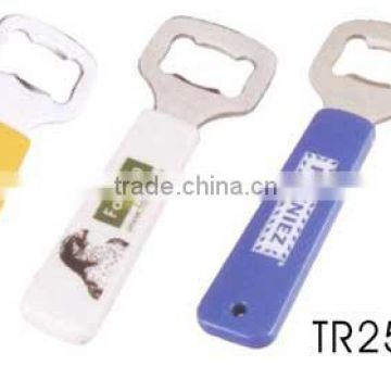 Stainless beer bottle opener with plastic handle