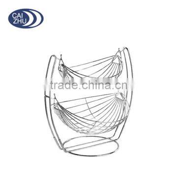 2 Tier Chrome Swinging Fruits Vegetable Bowl Basket Rack Storage Stand Holder photo-2