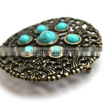 3.5 Inch Round Hot Sale Embellished Buckle for Belts, Zinc Alloy Embellishment Design With Turquoise photo-3