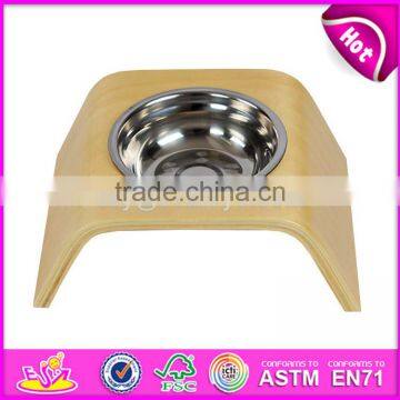 High Quality Double Stainless Steel Pet Bowls Wooden Dog Feeder W06F046 photo-3