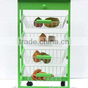 USA /EU FASHIONAL wooden kitchen trolley with FOUR metal wire brackets/ceramic tile on top with drawer