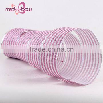 Personalized 2 Inch 50mm Pink Color Jute Burlap Glitter Ribbon photo-4