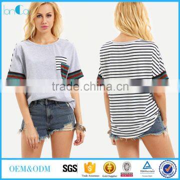 Summer Short Sleeve Front blank Back striped Women T Shirt LC8308