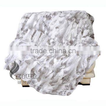 CX-D-11F Blue Patchwork Winter Genuine Rabbit Fur Fashion Rugs Throw photo-5