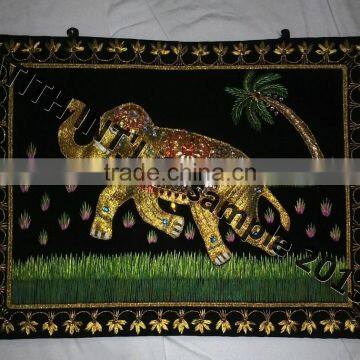 Antique Elephant Design Wall Hanging Tapestry, Patchwork Embroidered Wall Hanging photo-4