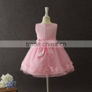 Summer Frock Designs Pictures Baby Girls One-piece Party Dresses Sleeveless Puffy Applique Pink Flower Shiny Performance Dress photo-3