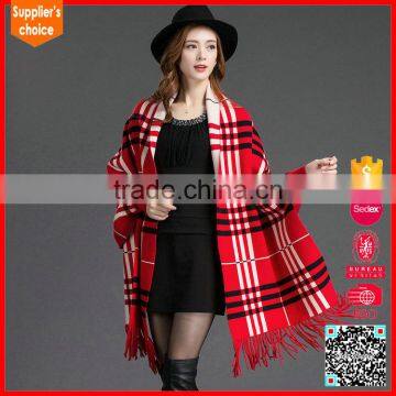 Latest fashion sleeveless red cashmere ponchos italian cashmere sweater