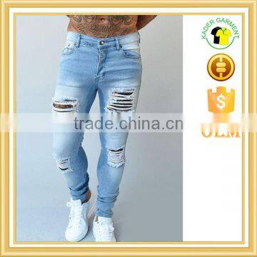 Fashion Light Blue Distressed Jeans 2017 Best Quality Skinny Jeans Wholesale China photo-2