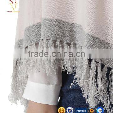 Strips and Tassel Knitted Cashmere Poncho Shawl photo-5