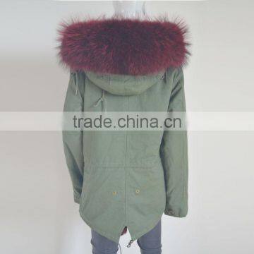 Myfur Latest Purplish Red Real Raccoon Fur Hood Faux Fur Lining Parka Wholesale photo-5