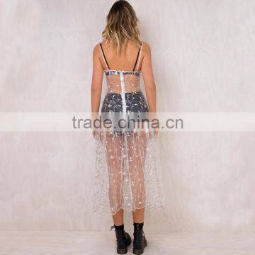 Overall Embroidery Transparent Mesh Dress Sexy Girls' Sheer Beach Wear photo-4