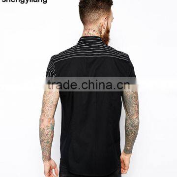 Custom High Quality Men Cotton Shirts, Stripes Printed Short-sleeved Shirt Wholesale in Guangzhou photo-2