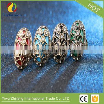 Colorful Unique Vintage Ring Oval Resin Jewelry Plating Gold Mosaic White Crystal Charm Flowers Ring For Women photo-4