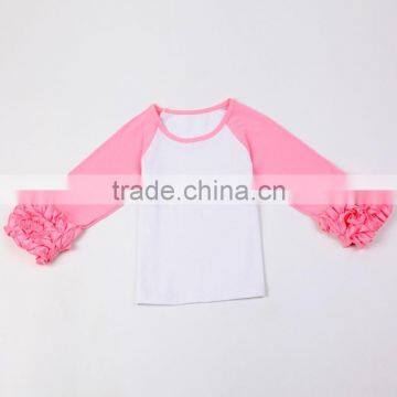 Wholesale Baby Girls long hem t-shirt icing ruffle shirt Sleeved raglan Knit shirt kids boutique clothes