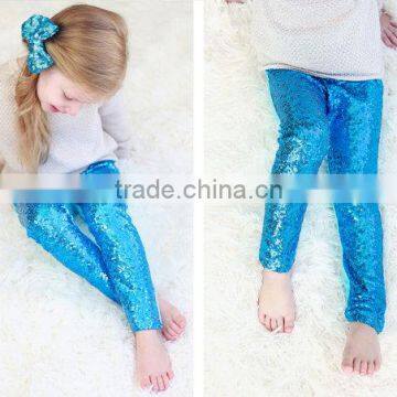 Hotsale New design blue sequins pants for kids girls wholesale baby girl pants